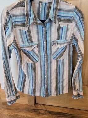 Free People Striped Button-Front Blouse - Linen Blend